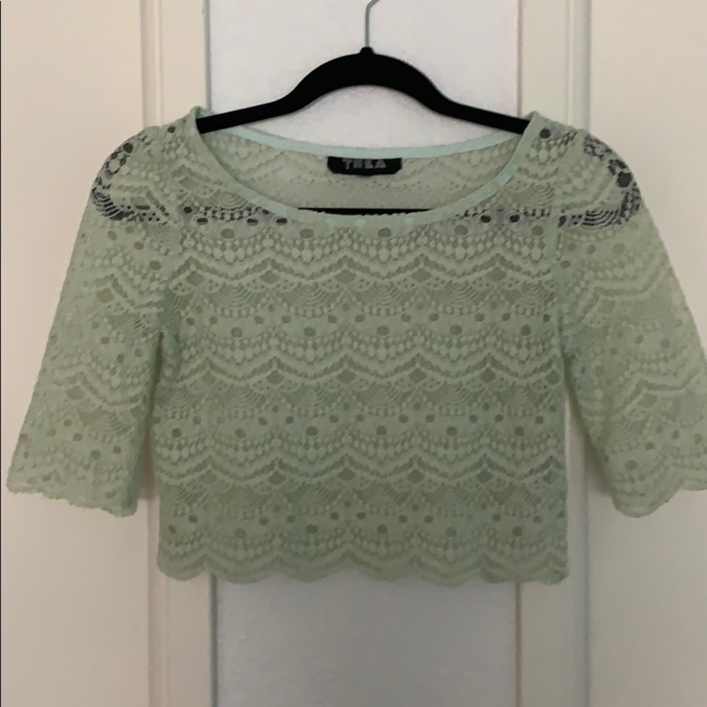 Light green lace crop shirt